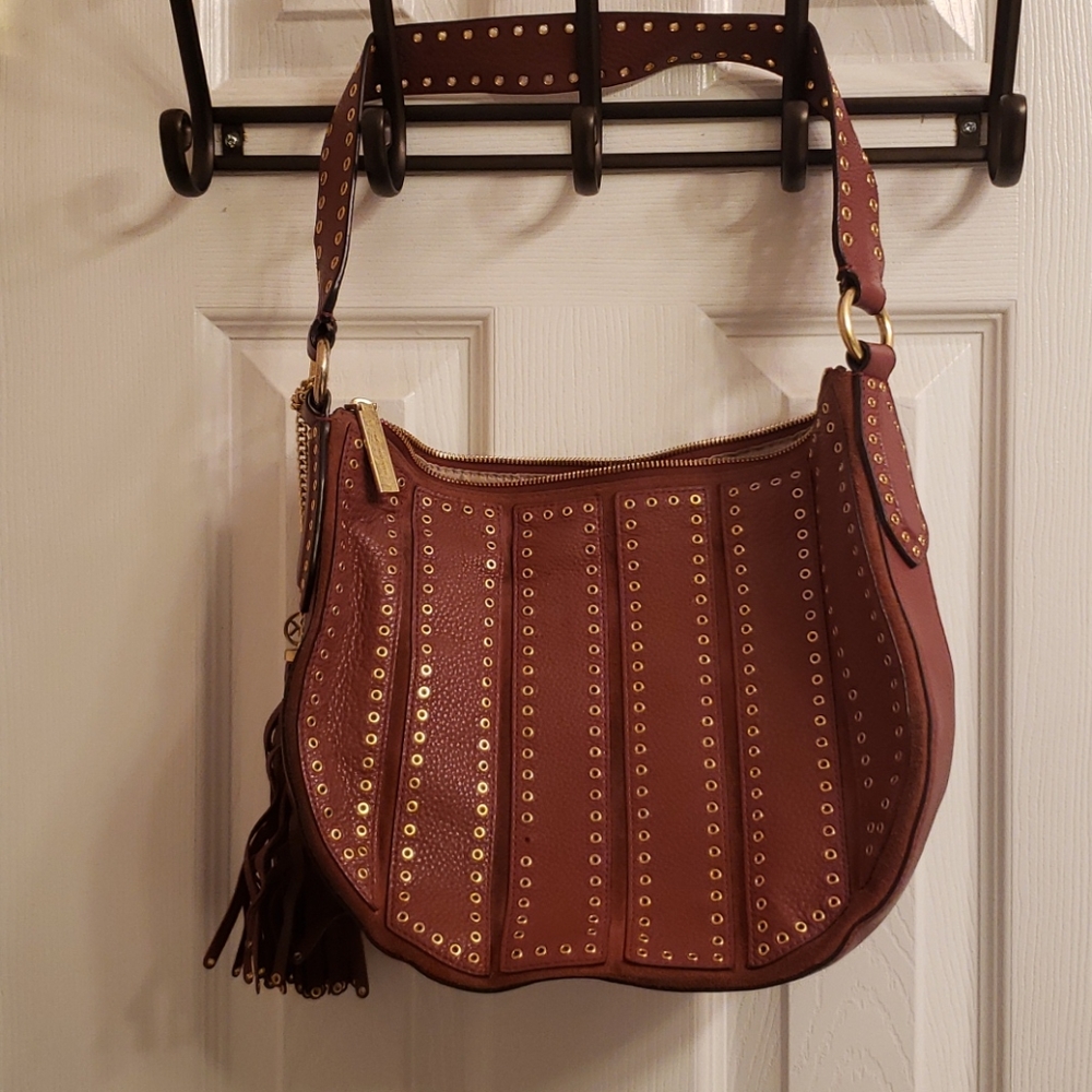 Michael Kors Brown Studded Shoulder Bag with Tassel